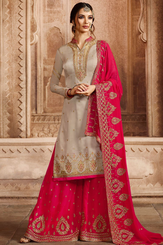 Pistachio and Hot Pink Georgette Palazzo Suit