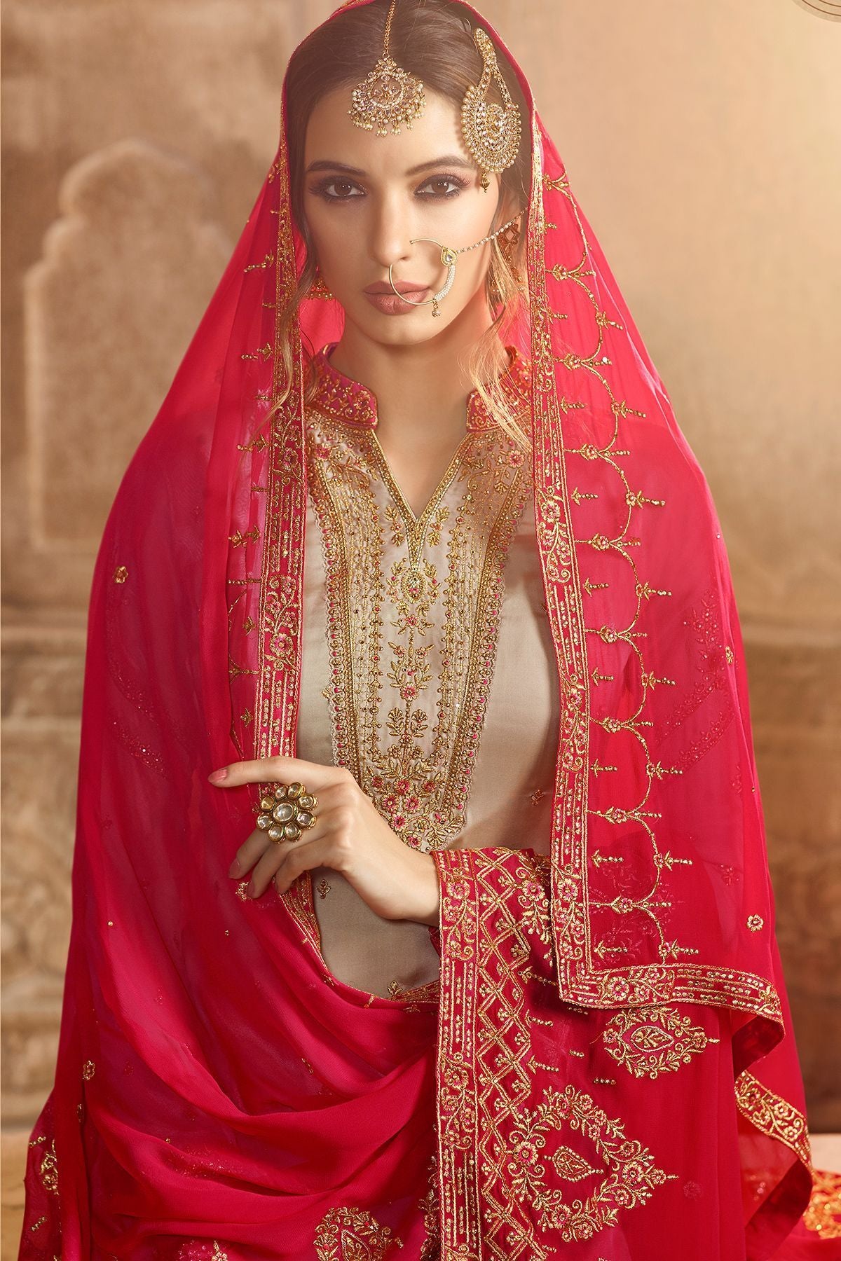 Pistachio and Hot Pink Georgette Palazzo Suit