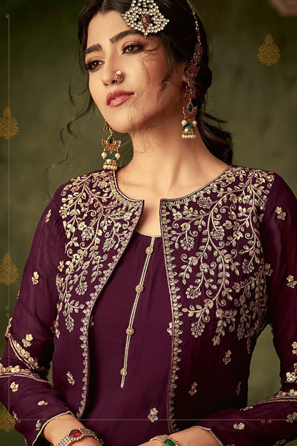 Plum Purple Designer Sharara Suit With Koti
