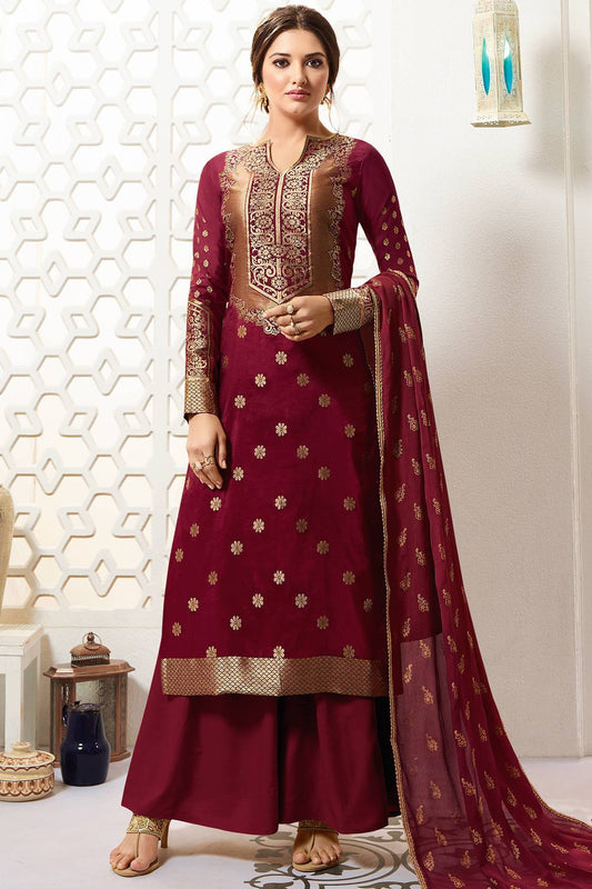 Plum Purple Designer Silk Palazzo Suit