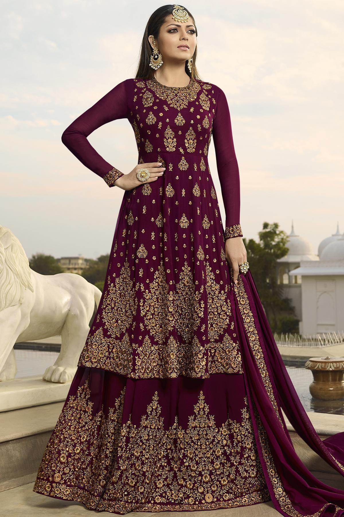 Plum Purple Embroidered Designer Suit