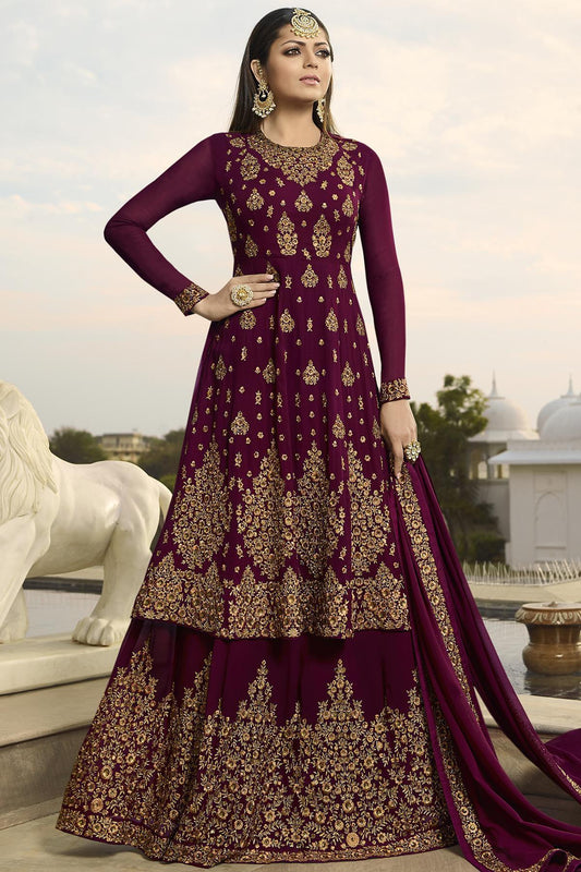 Plum Purple Embroidered Designer Suit