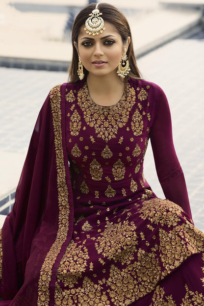 Plum Purple Embroidered Designer Suit