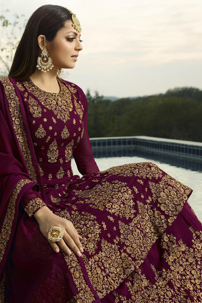Plum Purple Embroidered Designer Suit