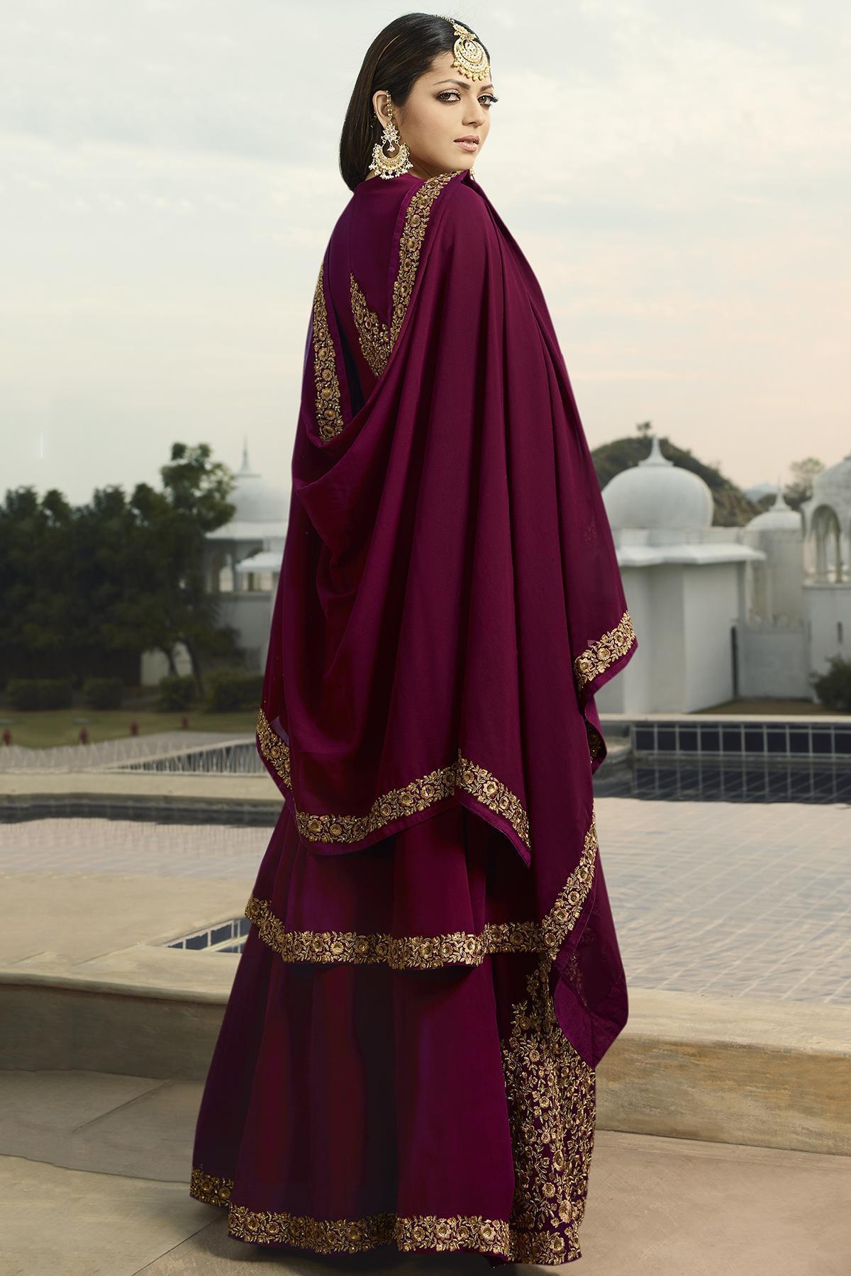 Plum Purple Embroidered Designer Suit