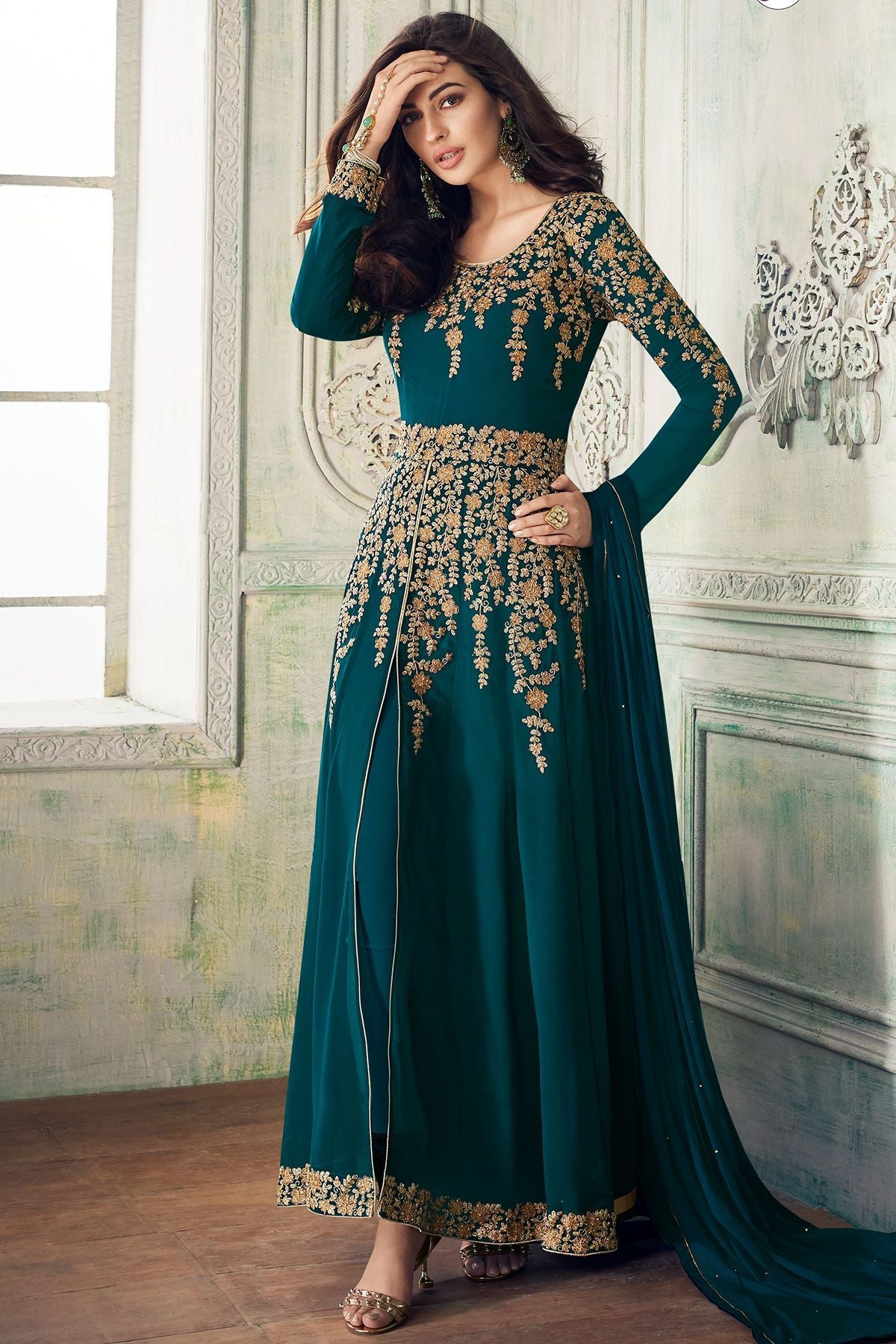 Prussian Blue Embroidered Anarkali Suit