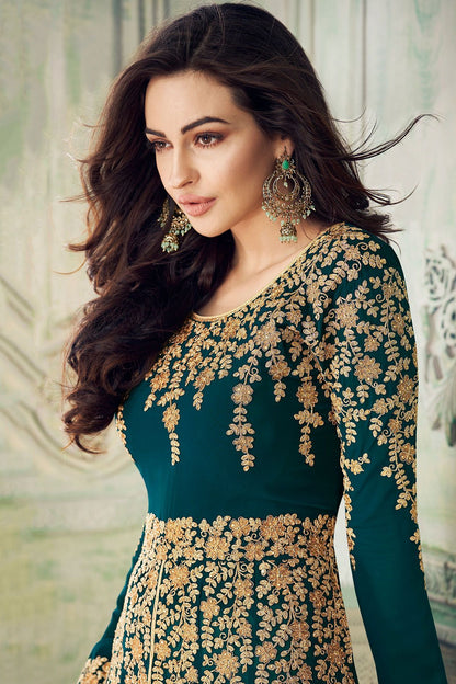 Prussian Blue Embroidered Anarkali Suit