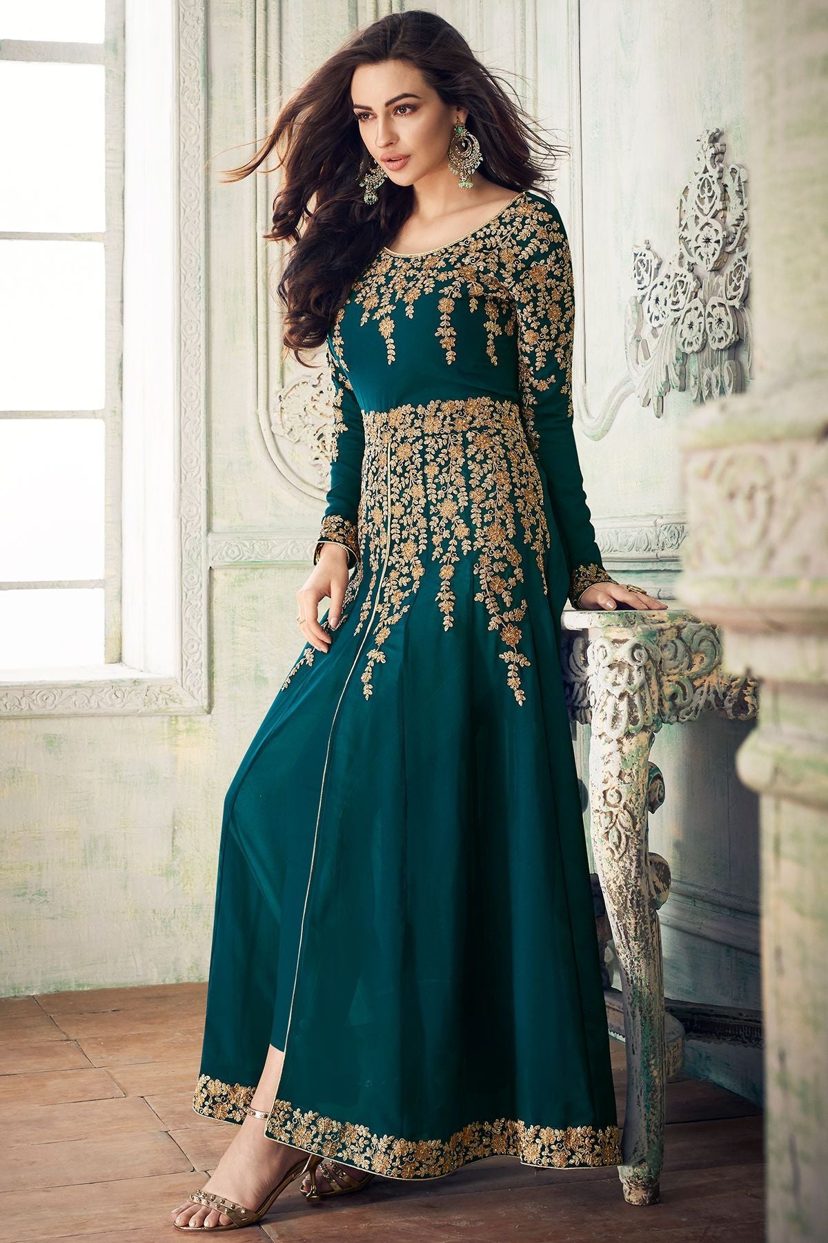 Prussian Blue Embroidered Anarkali Suit