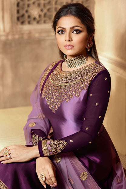 Purple Designer Embroidered Lehenga Kurti Set