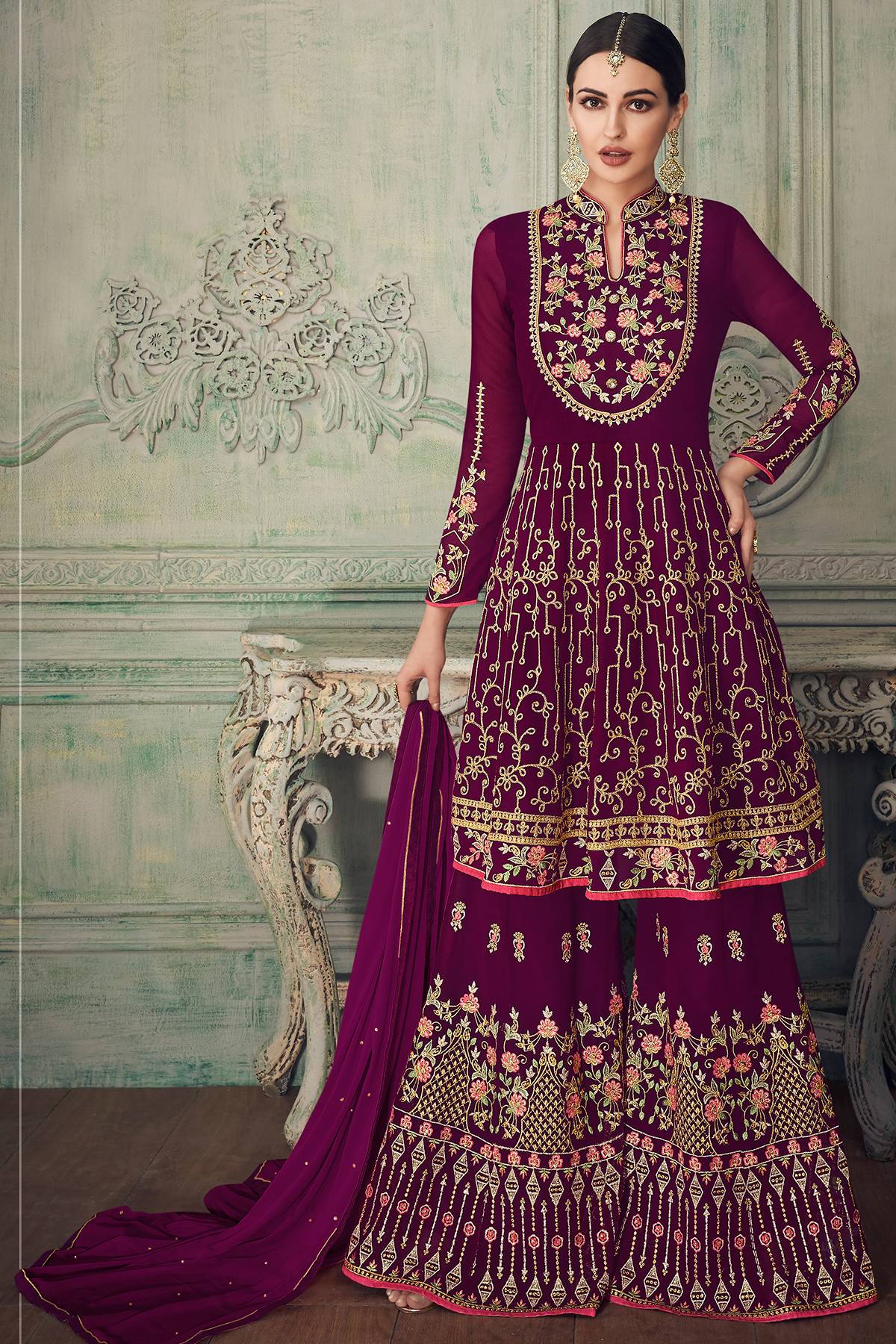 Purple Designer Gharara Style Suit