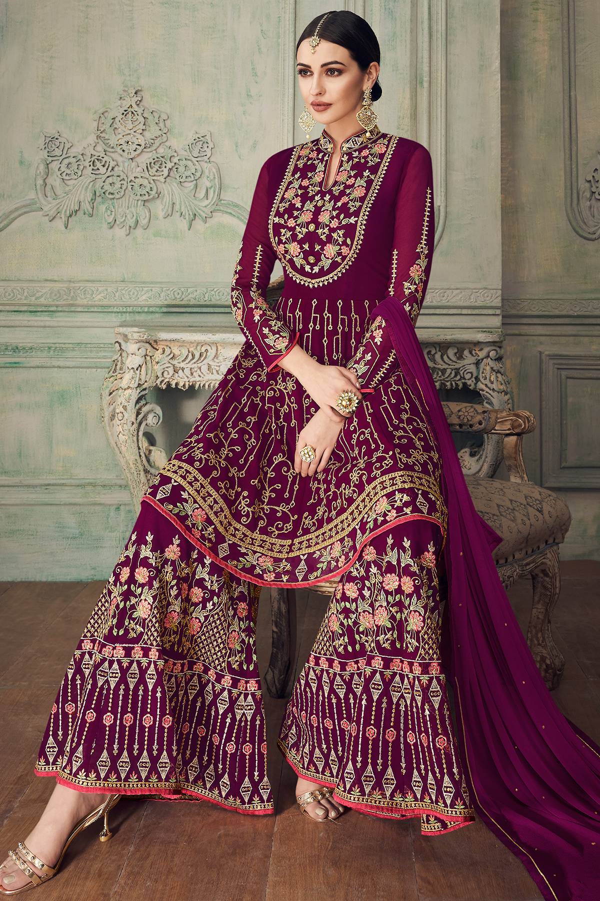 Purple Designer Gharara Style Suit