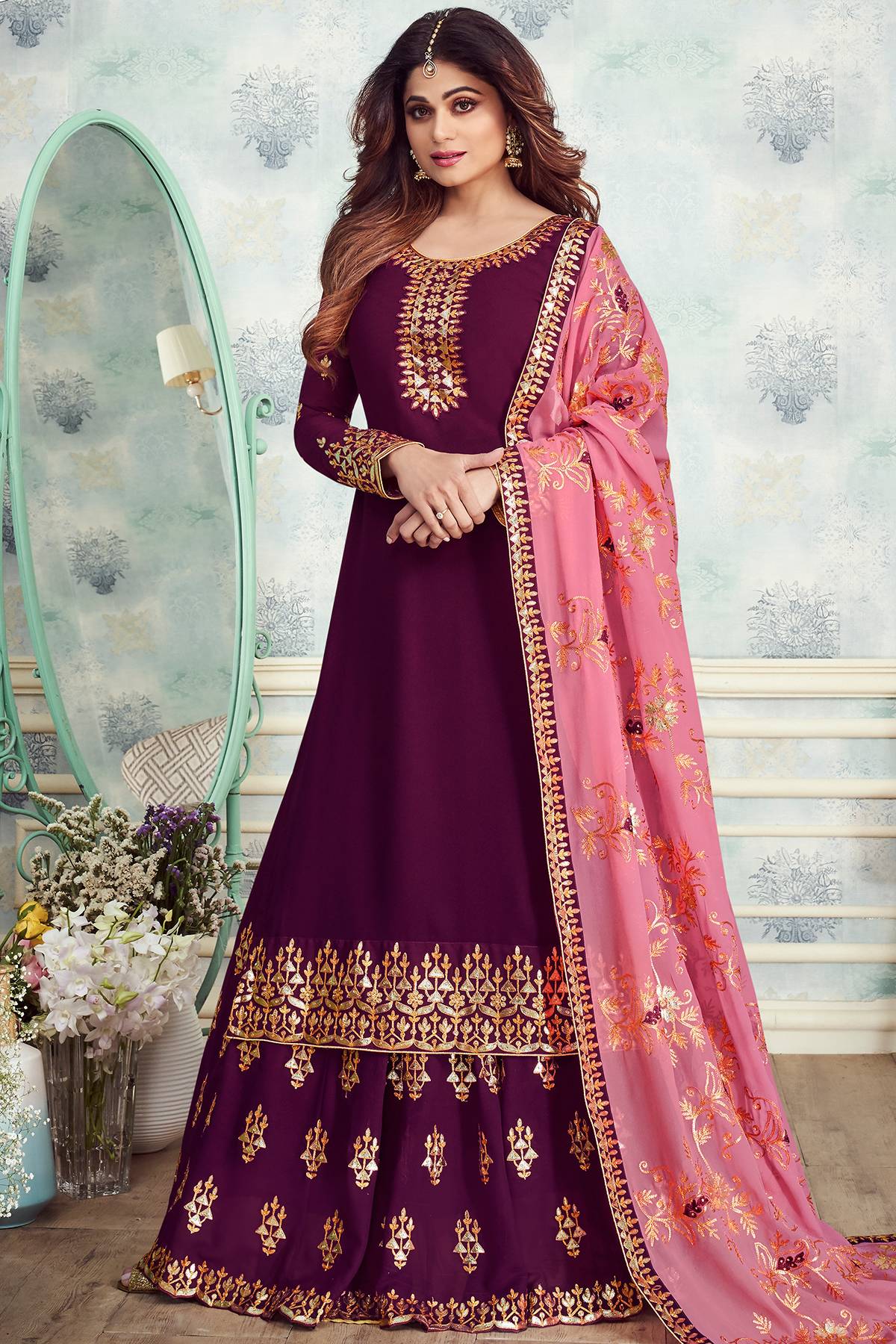 Purple Designer Party Wear Sharara Suit