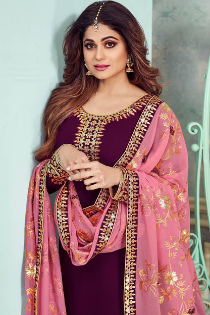 Purple Designer Party Wear Sharara Suit