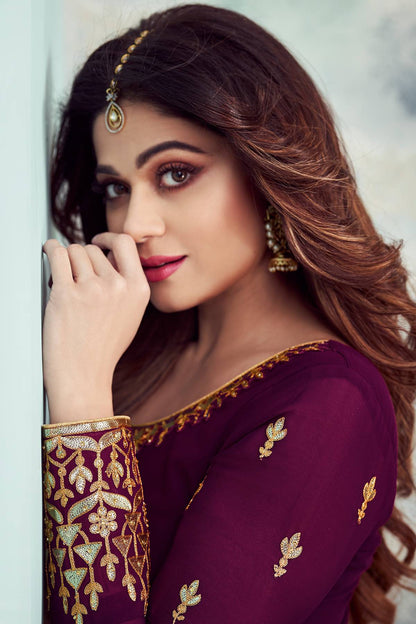 Purple Designer Party Wear Sharara Suit