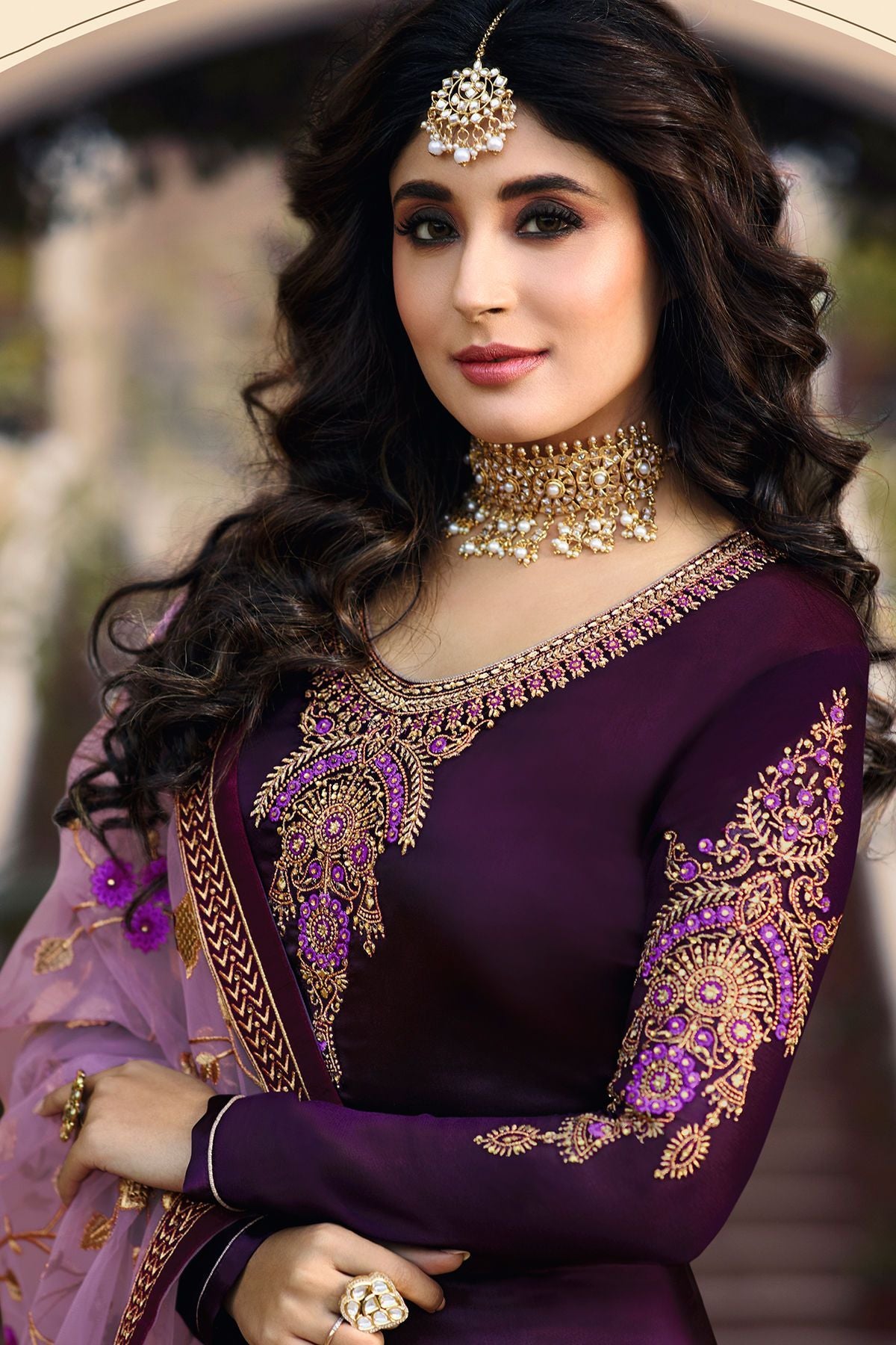Purple Georgette Casual Straight Suit