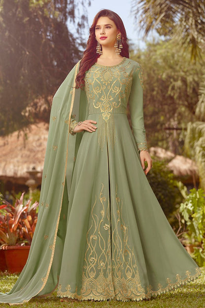 Light Green Golden Embroidered Slit Style Anarkali Suit