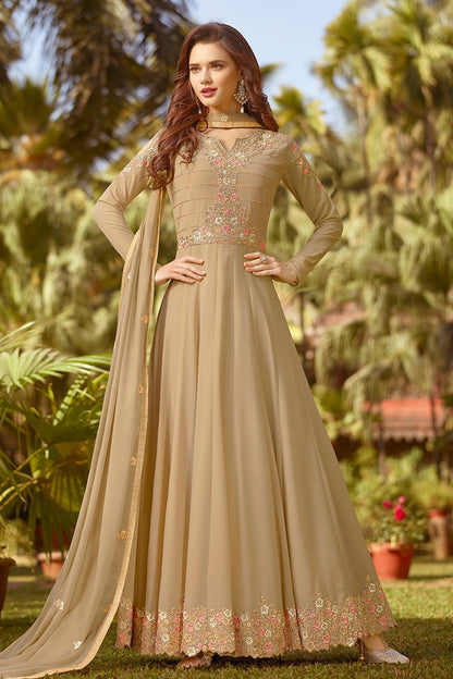Beige With Multicoloured Embroidery Anarkali Suit