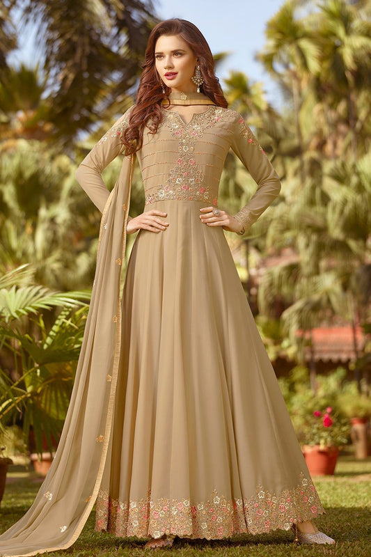 Beige With Multicoloured Embroidery Anarkali Suit