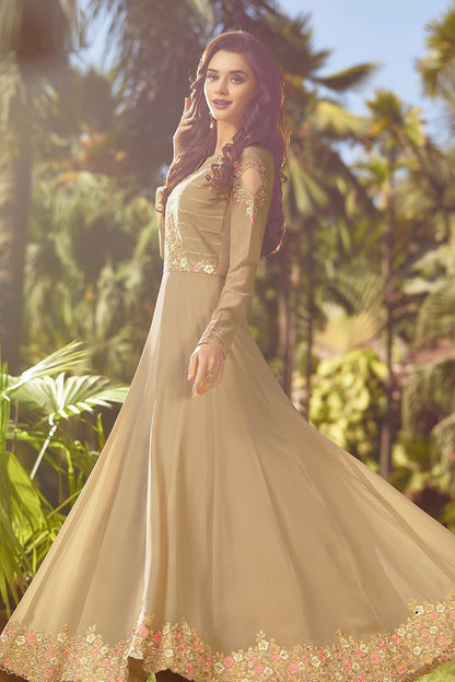 Beige With Multicoloured Embroidery Anarkali Suit
