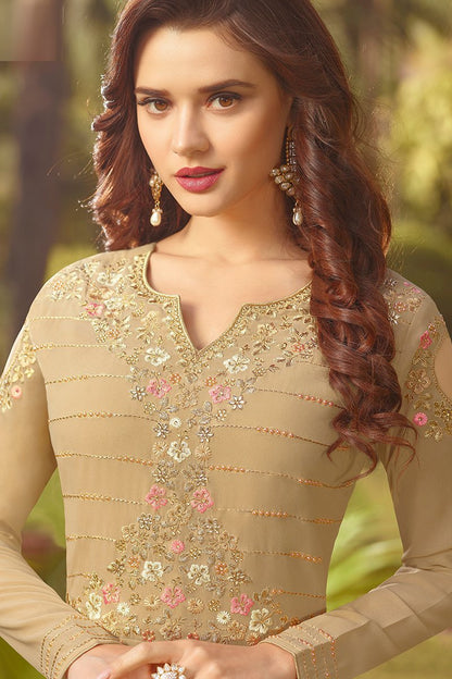 Beige With Multicoloured Embroidery Anarkali Suit