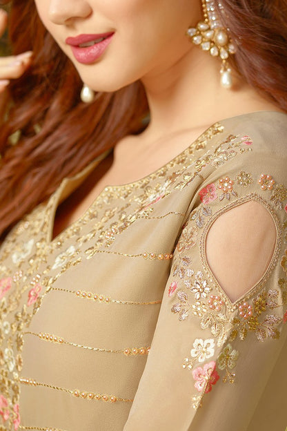 Beige With Multicoloured Embroidery Anarkali Suit