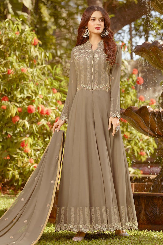 Light Brown Golden Embroidered Party Wear Anarkali Suit