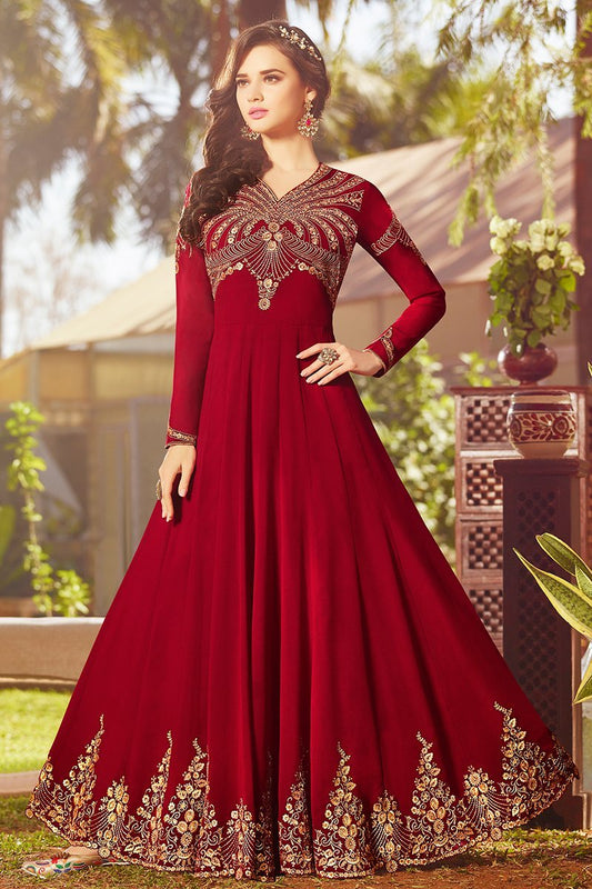 Garnet Red Georgette Party Wear Anarkali Suit