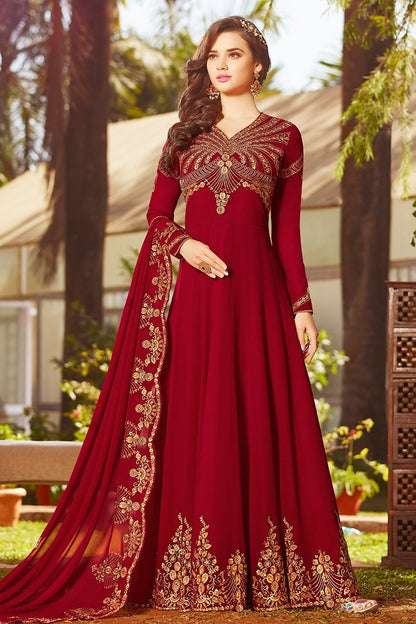 Garnet Red Georgette Party Wear Anarkali Suit