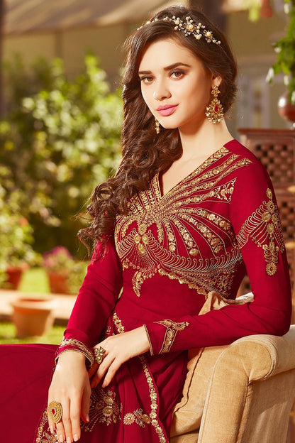 Garnet Red Georgette Party Wear Anarkali Suit