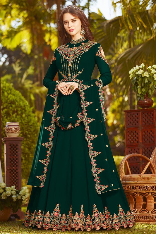 Pine Green Georgette Party Wear Anarkali Suit