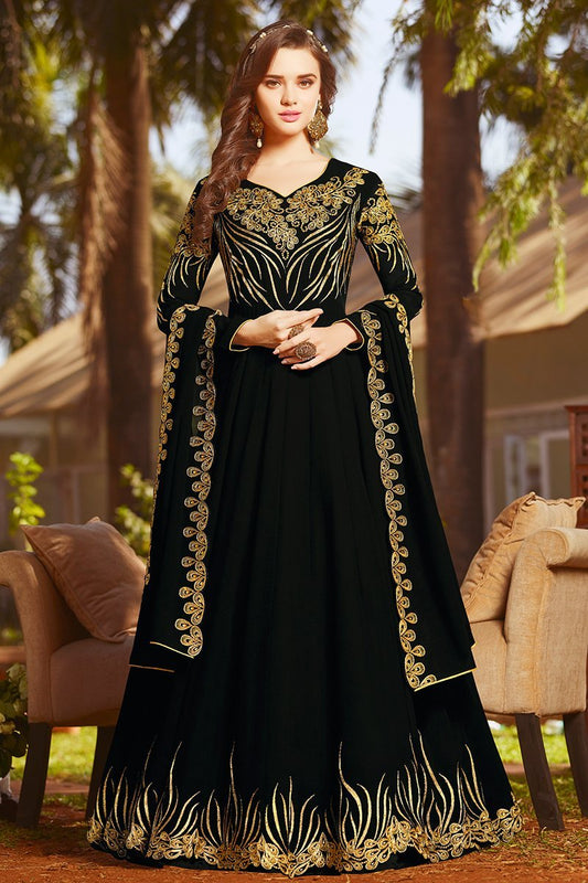 Midnight Black Georgette Party Wear Anarkali Suit