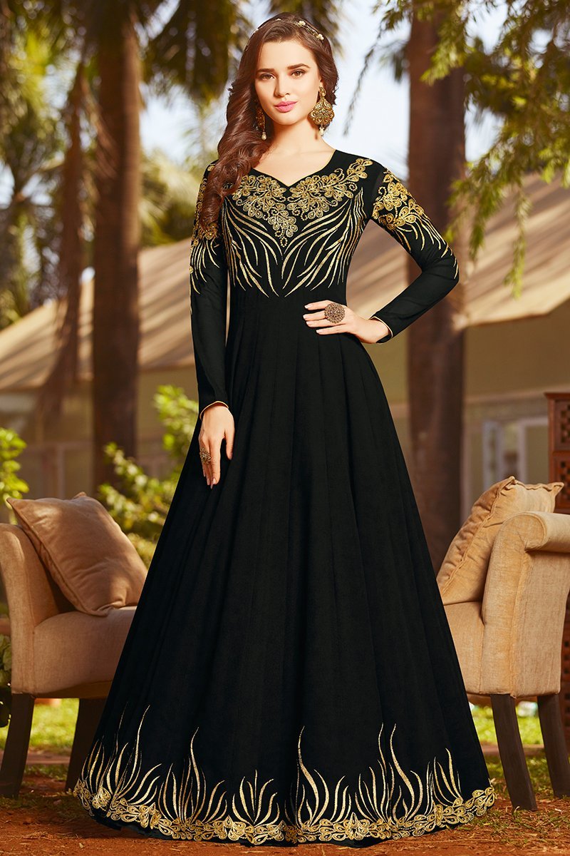 Midnight Black Georgette Party Wear Anarkali Suit