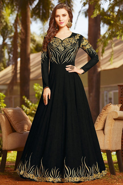 Midnight Black Georgette Party Wear Anarkali Suit