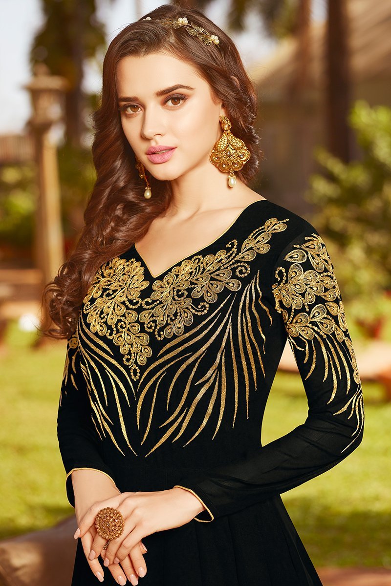 Midnight Black Georgette Party Wear Anarkali Suit