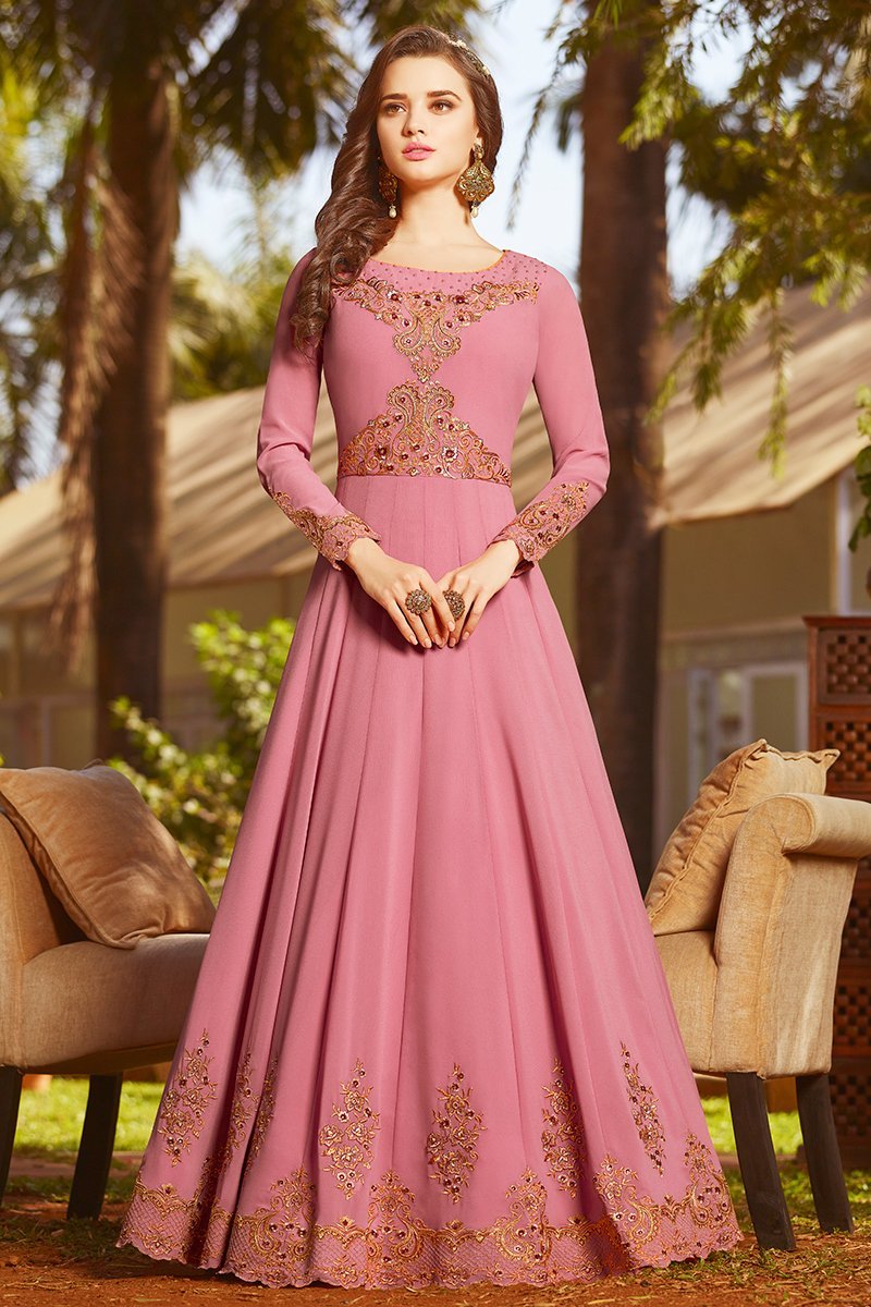 Flamingo Pink Georgette Party Wear Anarkali Suit