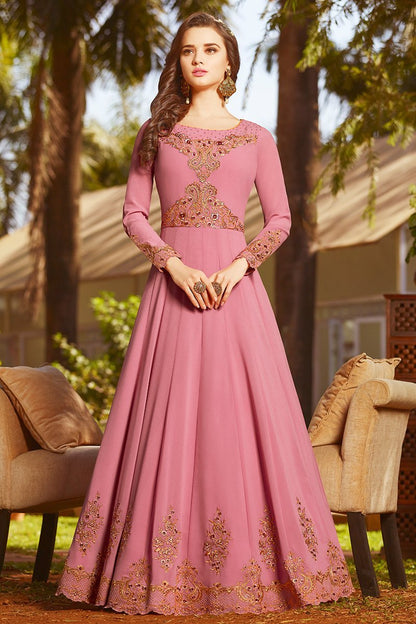 Flamingo Pink Georgette Party Wear Anarkali Suit