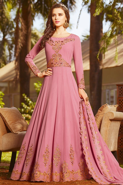 Flamingo Pink Georgette Party Wear Anarkali Suit