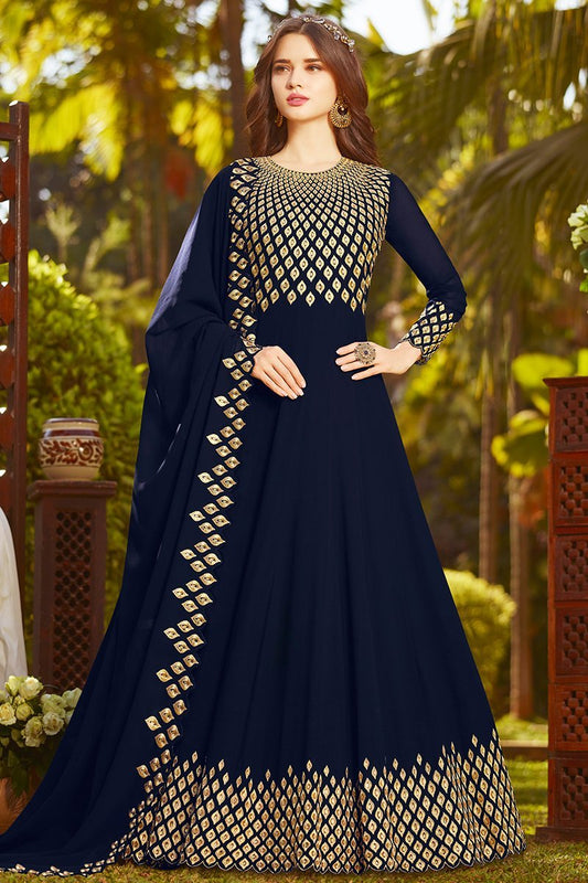 Berry Blue Georgette Party Wear Anarkali Suit