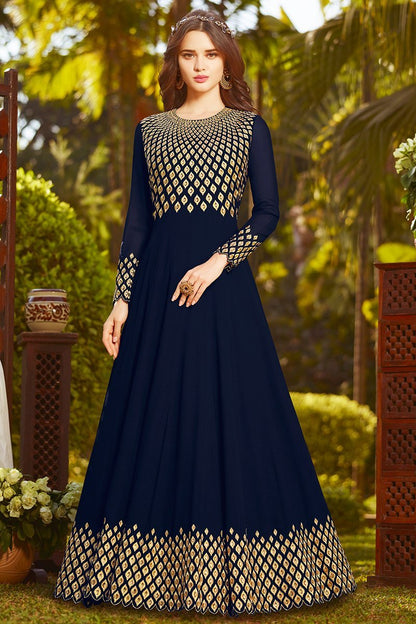 Berry Blue Georgette Party Wear Anarkali Suit
