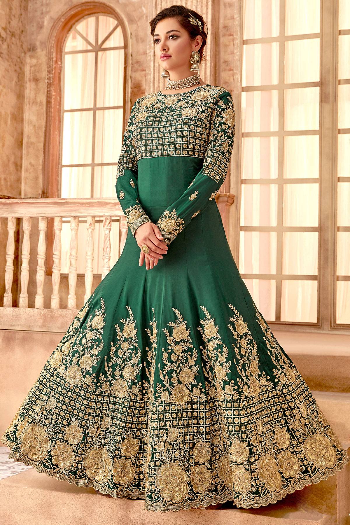 Rama Green Blue Designer Party Wear Anarkali Suit