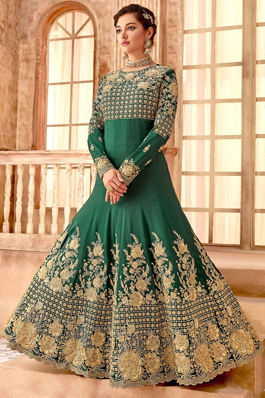 Rama Green Blue Designer Party Wear Anarkali Suit