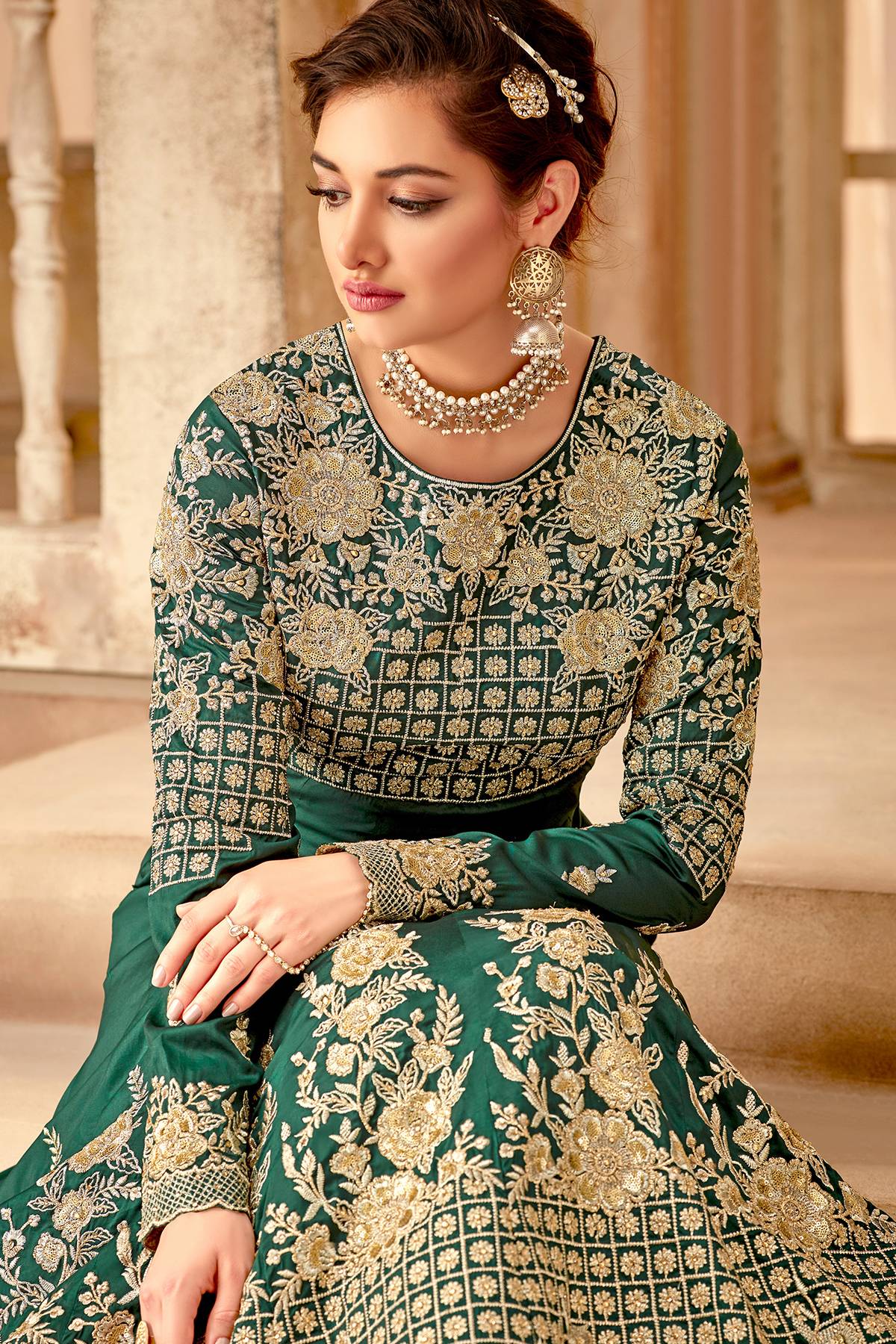 Rama Green Blue Designer Party Wear Anarkali Suit