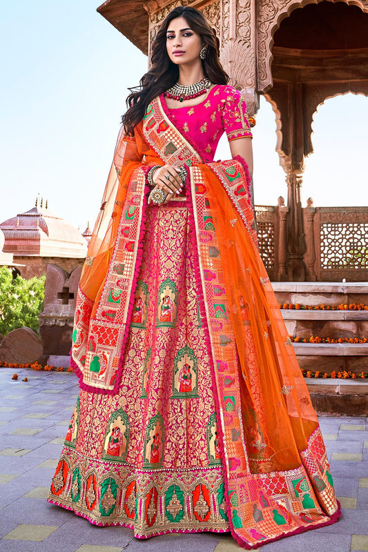 Rani and Orange Wedding Lehenga Choli Set