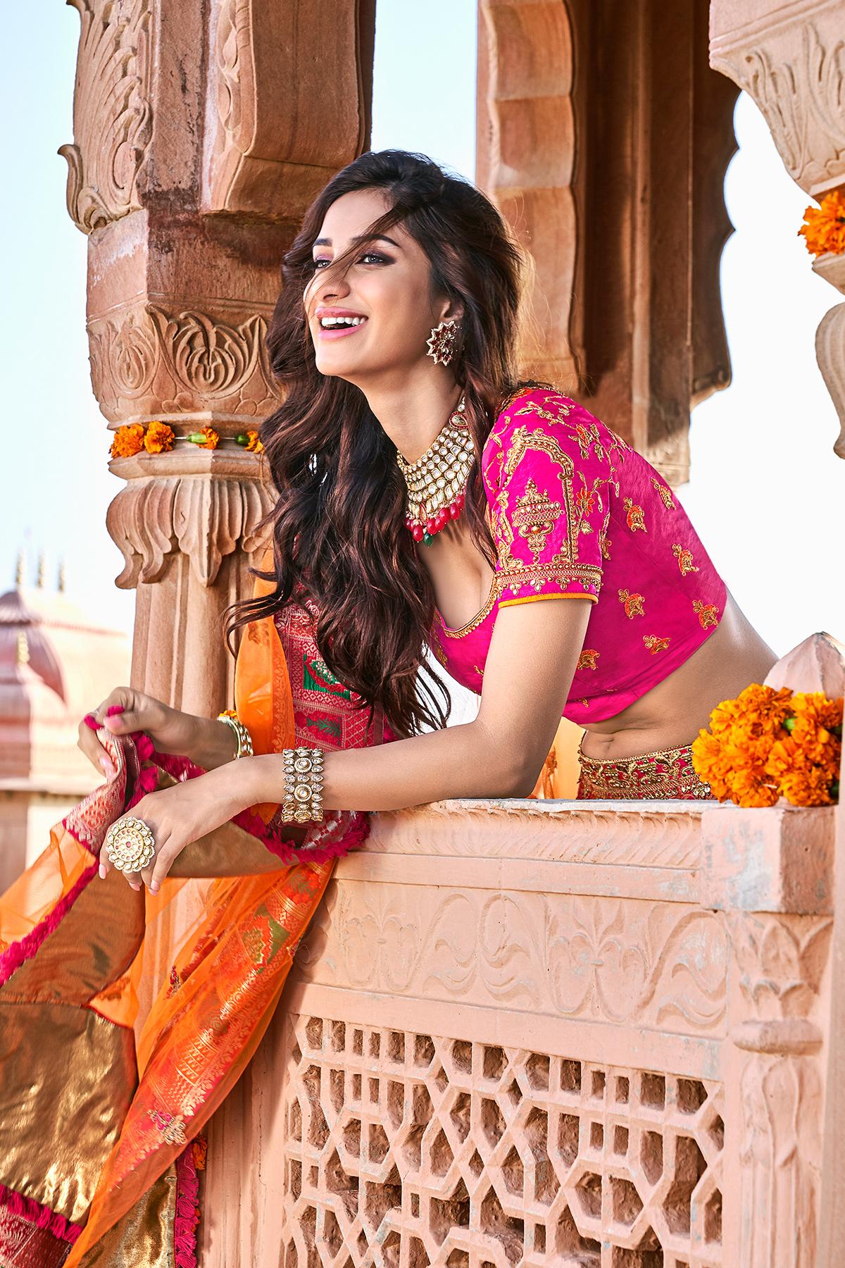 Rani and Orange Wedding Lehenga Choli Set