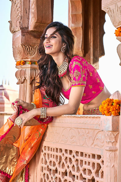 Rani and Orange Wedding Lehenga Choli Set