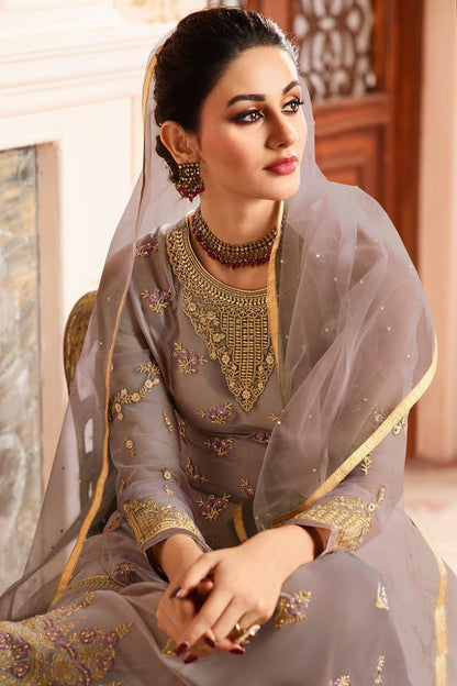 Lilac Purple With Golden Touch Embroidered Gharara Suit