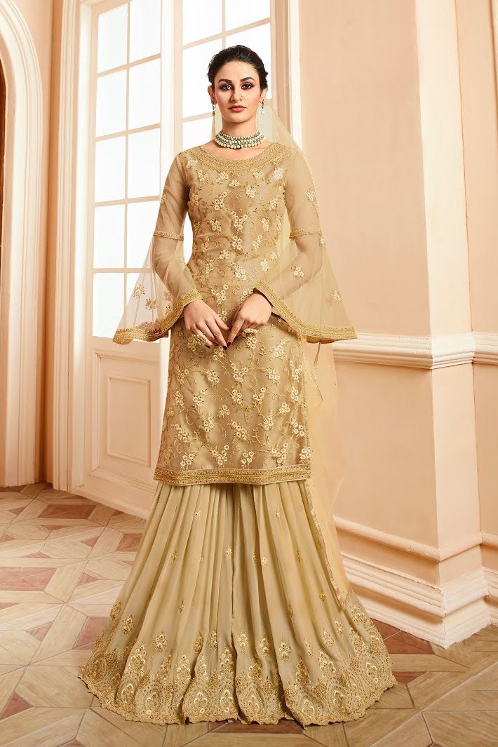 Gold On Gold Traditional Embroidered Gharara Suit