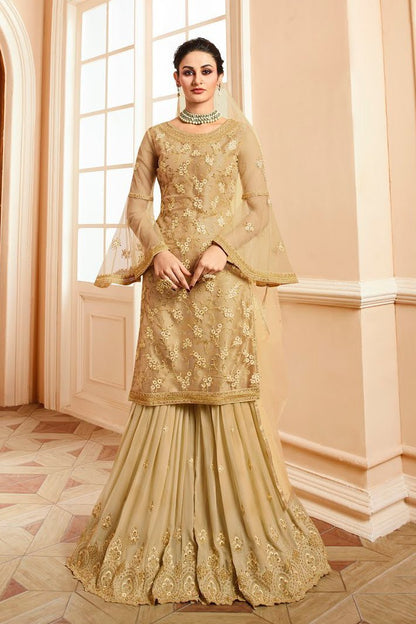 Gold On Gold Traditional Embroidered Gharara Suit
