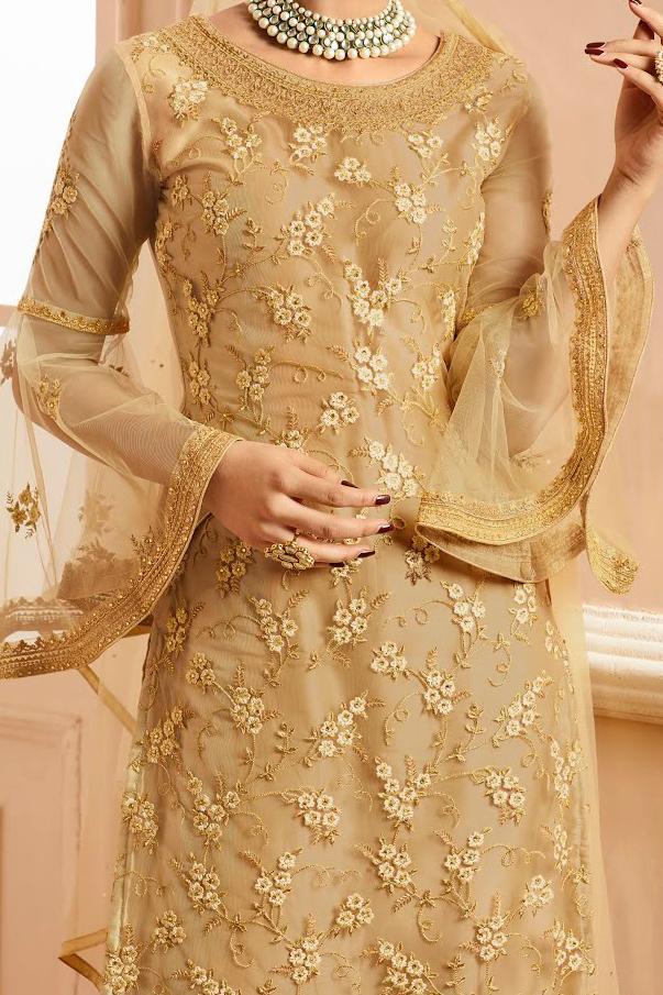 Gold On Gold Traditional Embroidered Gharara Suit