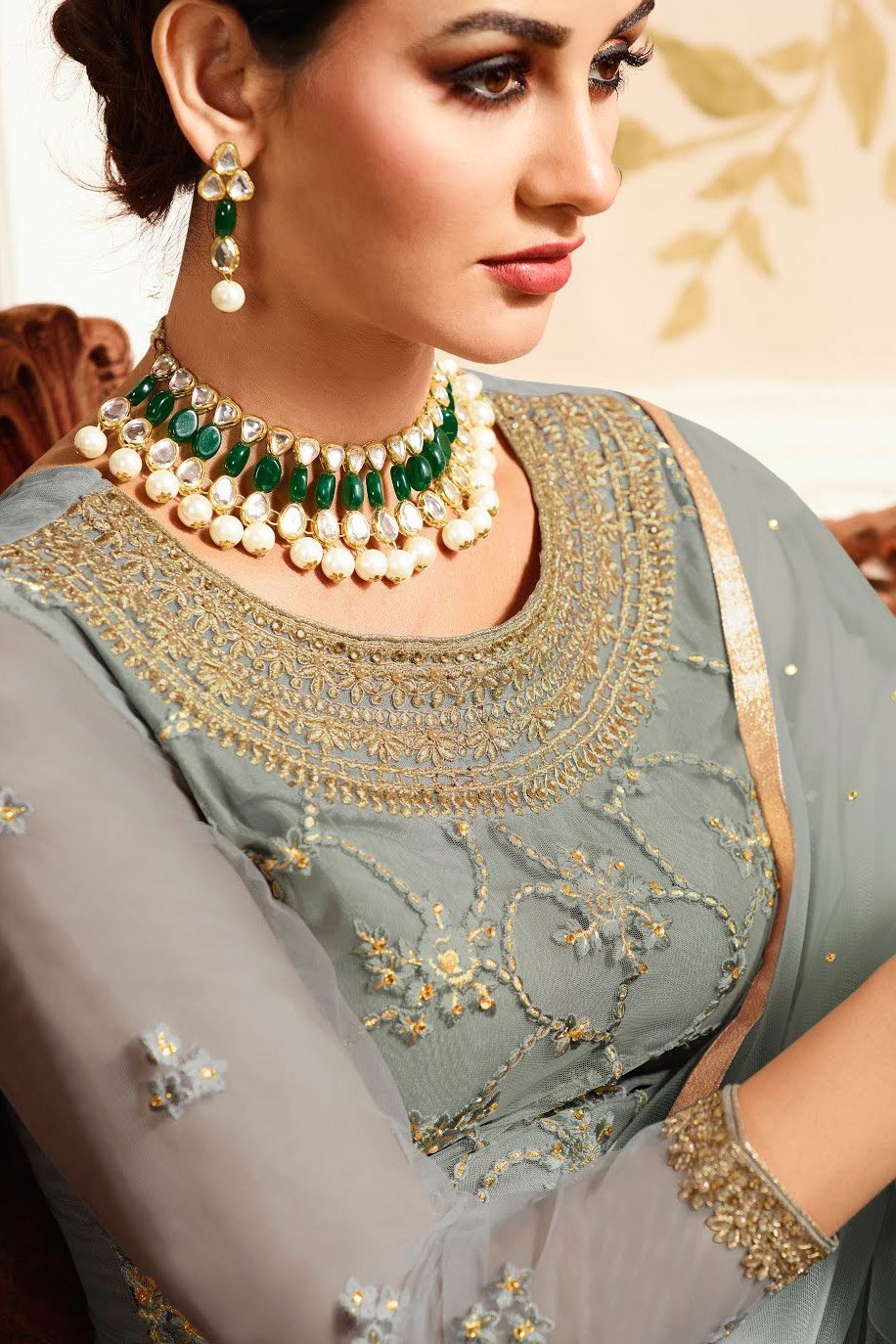 Slate Grey With Golden Touch Embroidered Gharara Suit